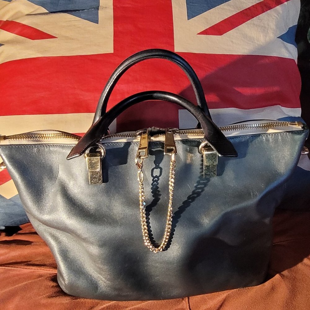 Authentic Chloe blue & putty classic leather Baylee bag - v good condition